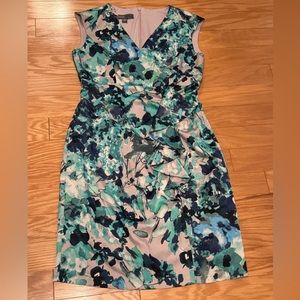Donna Ricco cascading side ruffle floral silky sleeveless dress